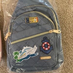 Quilted Gray Mini Backpack with Nautical Patches